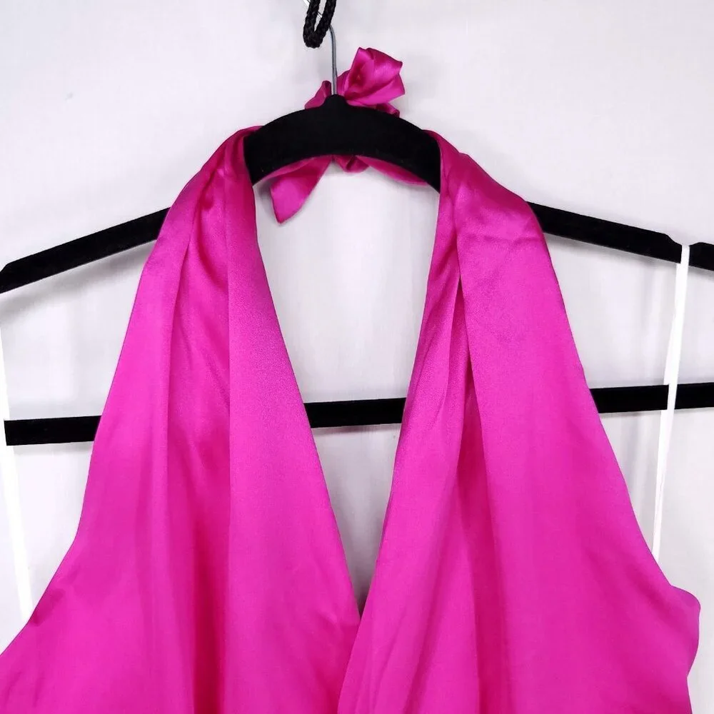 Revolve Amanda Uprichard Silk Mini Dress Size Medium Halter Hot Pink *altered - Picture 14 of 15